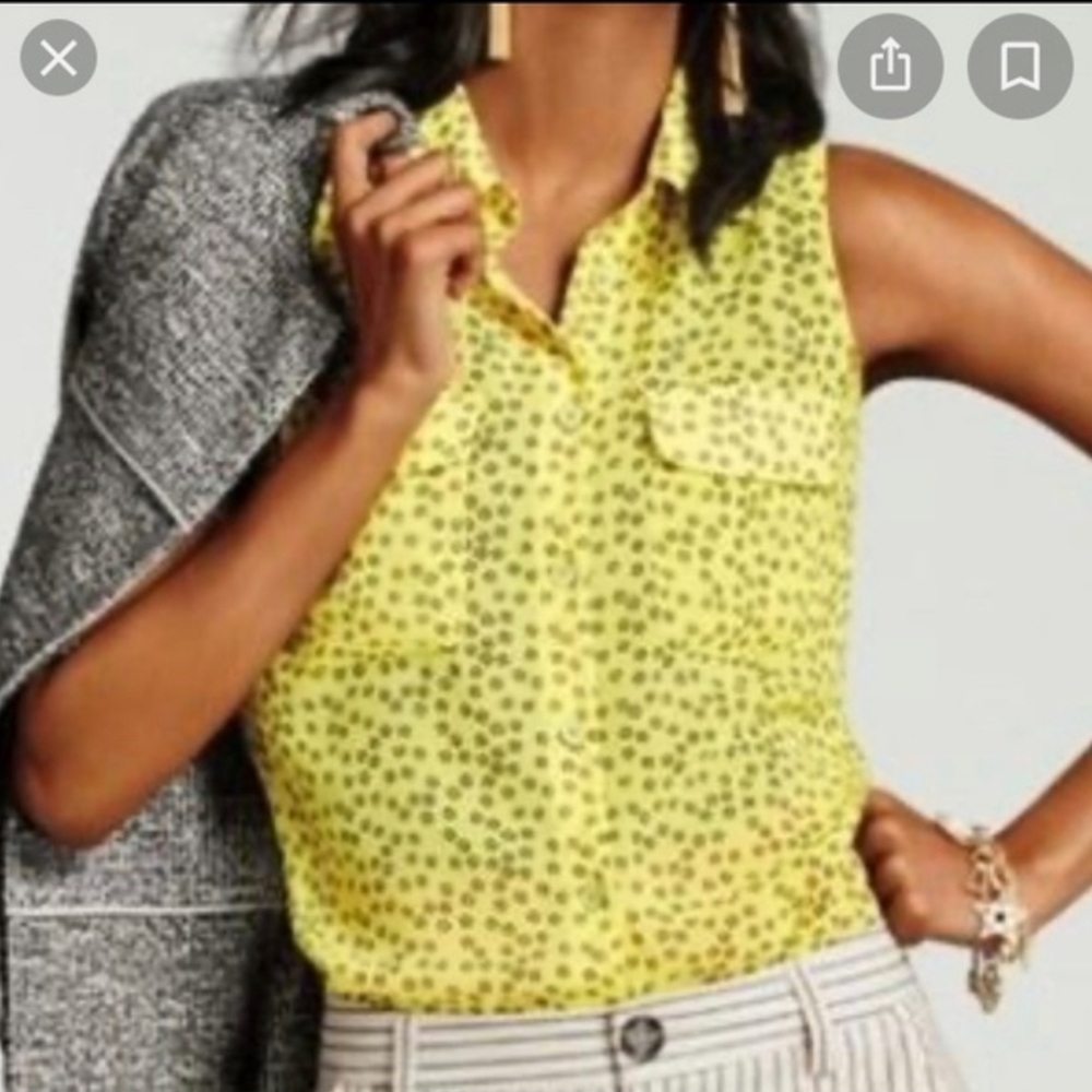 CAbi Viola Yellow Black Sleeveless Button Top Style # 5348